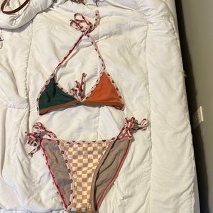 ARQ organic cotton bikini set, halter tie, cute patchwork look, very soft